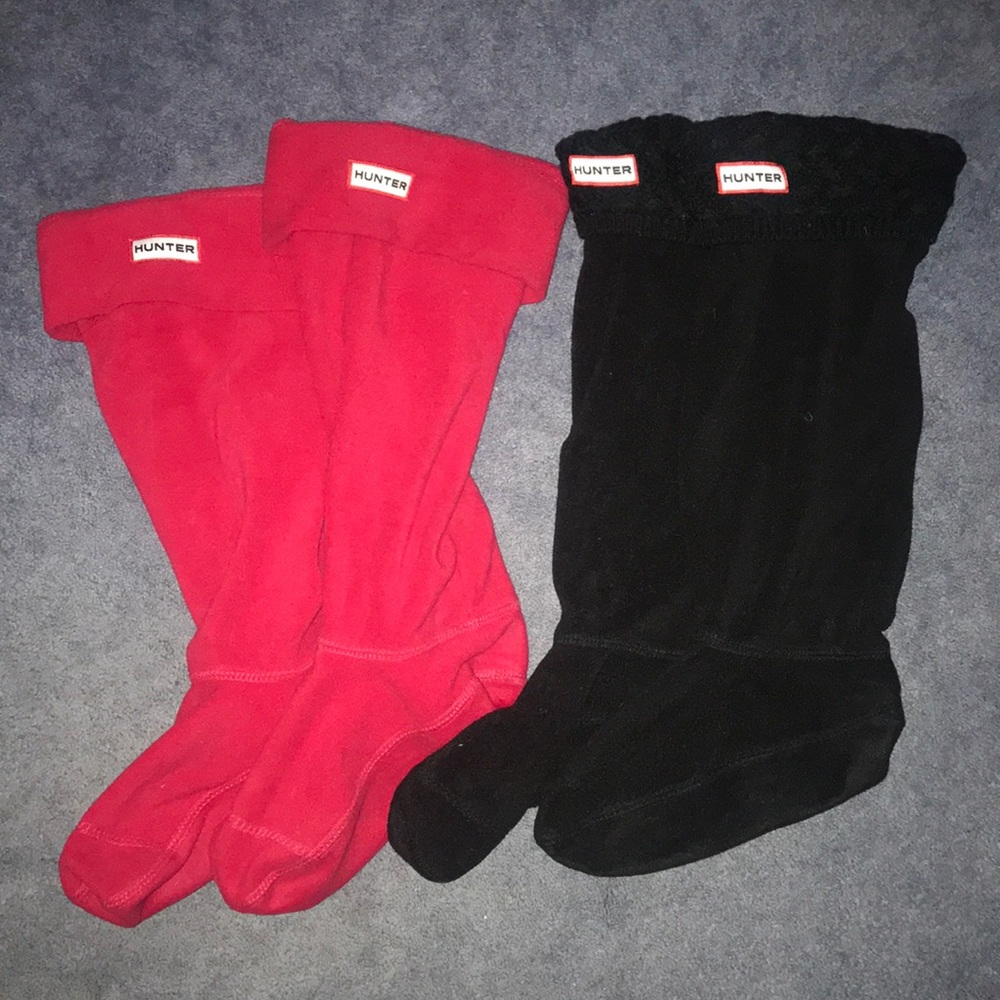 Hunter original rain boots tall socks.